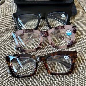 NWT Stylish Women's Glasses Set - Black, Pink, Tortoise, case and eyeglass cloth